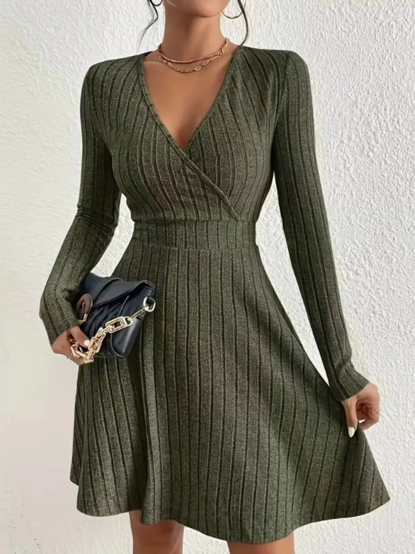 Ribbed Knit Wrap Mini Dress - Charmdeals