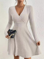 Ribbed Knit Wrap Mini Dress - Charmdeals