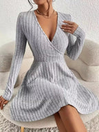 Ribbed Knit Wrap Mini Dress - Charmdeals