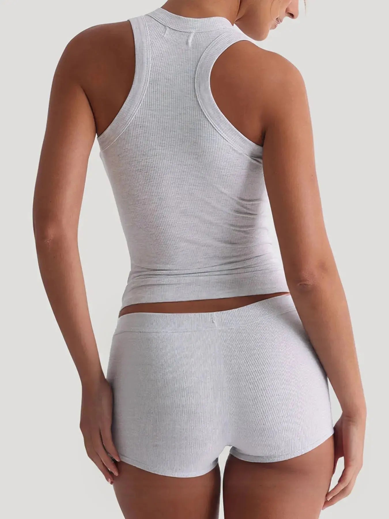 Ribbed Tank Top and Shorts Active Set - Charmdeals