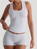 Ribbed Tank Top and Shorts Active Set - Charmdeals