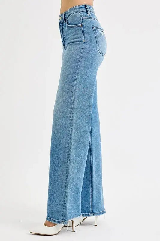 RISEN Full Size Distressed Wide Leg Jeans Plus Size - Charmdeals