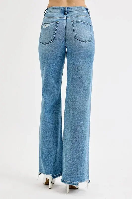 RISEN Full Size Distressed Wide Leg Jeans Plus Size - Charmdeals