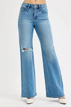 RISEN Full Size Distressed Wide Leg Jeans Plus Size - Charmdeals
