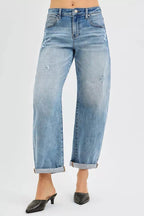 RISEN Full Size Slouchy Ankle Length Barrel Jeans with Cuffs Plus Size - Charmdeals