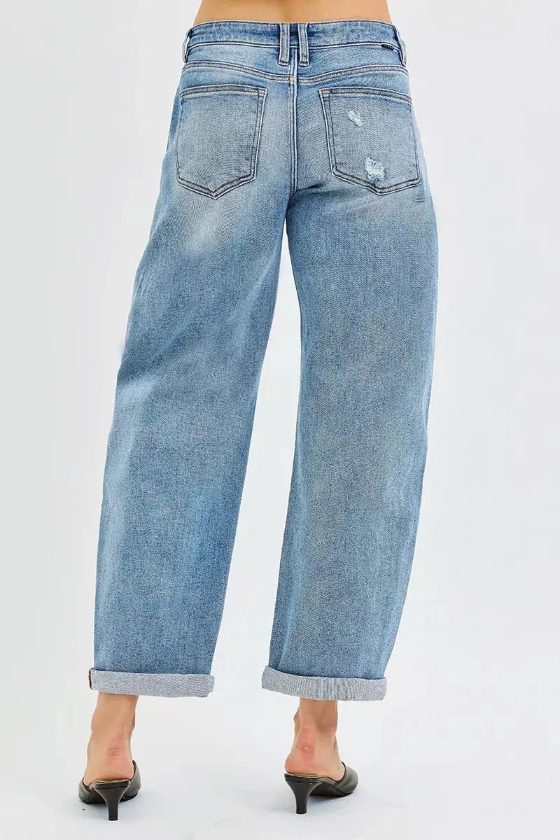 RISEN Full Size Slouchy Ankle Length Barrel Jeans with Cuffs Plus Size - Charmdeals