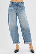 RISEN Full Size Slouchy Ankle Length Barrel Jeans with Cuffs Plus Size - Charmdeals