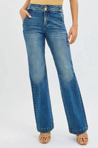 RISEN Full Size Tummy Control High Rise Bootcut Jeans with Double Button Waistband Plus Size - Charmdeals