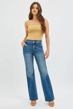 RISEN Full Size Tummy Control High Rise Bootcut Jeans with Double Button Waistband Plus Size - Charmdeals