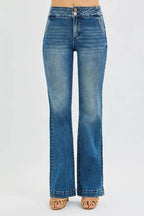 RISEN Full Size Tummy Control High Rise Bootcut Jeans with Double Button Waistband Plus Size - Charmdeals