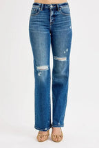 RISEN Full Size Tummy Control High Rise Straight Distressed Jeans Plus Size - Charmdeals