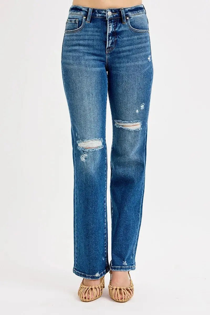 RISEN Full Size Tummy Control High Rise Straight Distressed Jeans Plus Size - Charmdeals