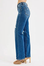 RISEN Full Size Tummy Control High Rise Straight Distressed Jeans Plus Size - Charmdeals