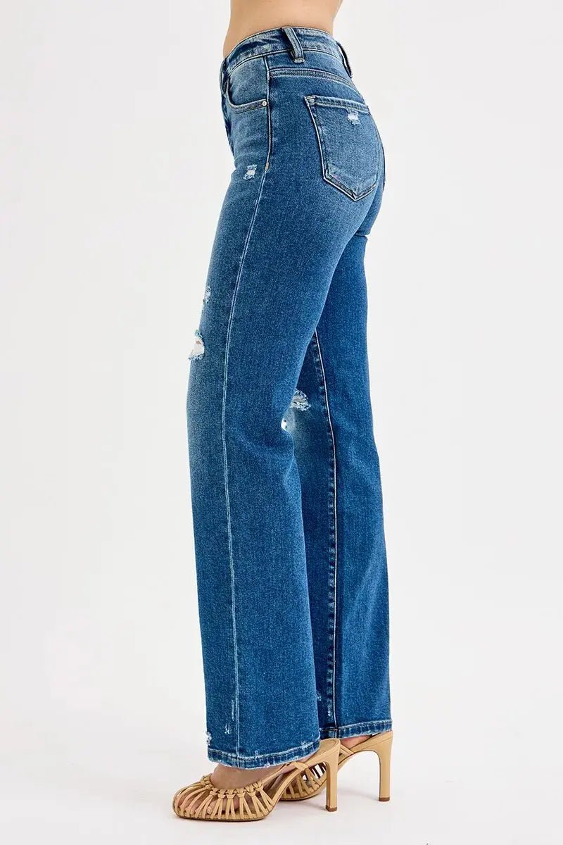 RISEN Full Size Tummy Control High Rise Straight Distressed Jeans Plus Size - Charmdeals
