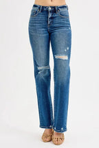 RISEN Full Size Tummy Control High Rise Straight Distressed Jeans Plus Size - Charmdeals