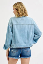 RISEN Washed Dropped Shoulder Denim Jacket - Charmdeals