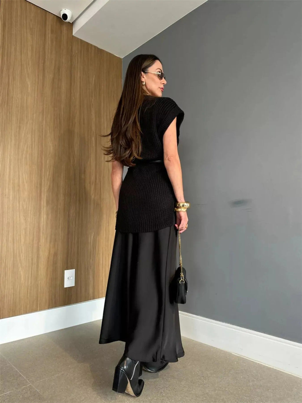 Round Neck Cap Sleeve Sweater Dress - Charmdeals