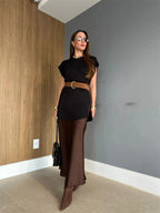 Round Neck Cap Sleeve Sweater Dress - Charmdeals
