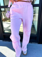 Round Neck Heart Top and Pants Set - Charmdeals