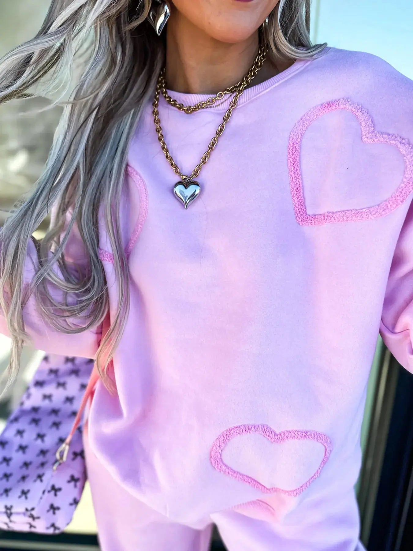 Round Neck Heart Top and Pants Set - Charmdeals