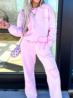 Round Neck Heart Top and Pants Set - Charmdeals