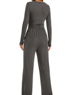 Round Neck Long Sleeve Top and Pants Set - Charmdeals
