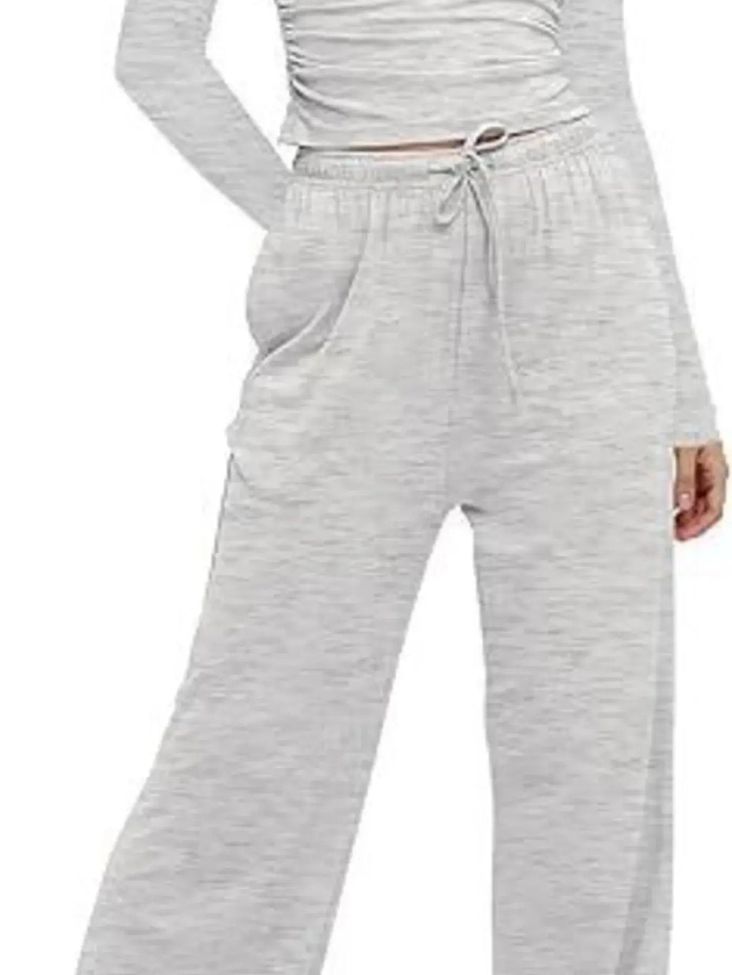 Round Neck Long Sleeve Top and Pants Set - Charmdeals