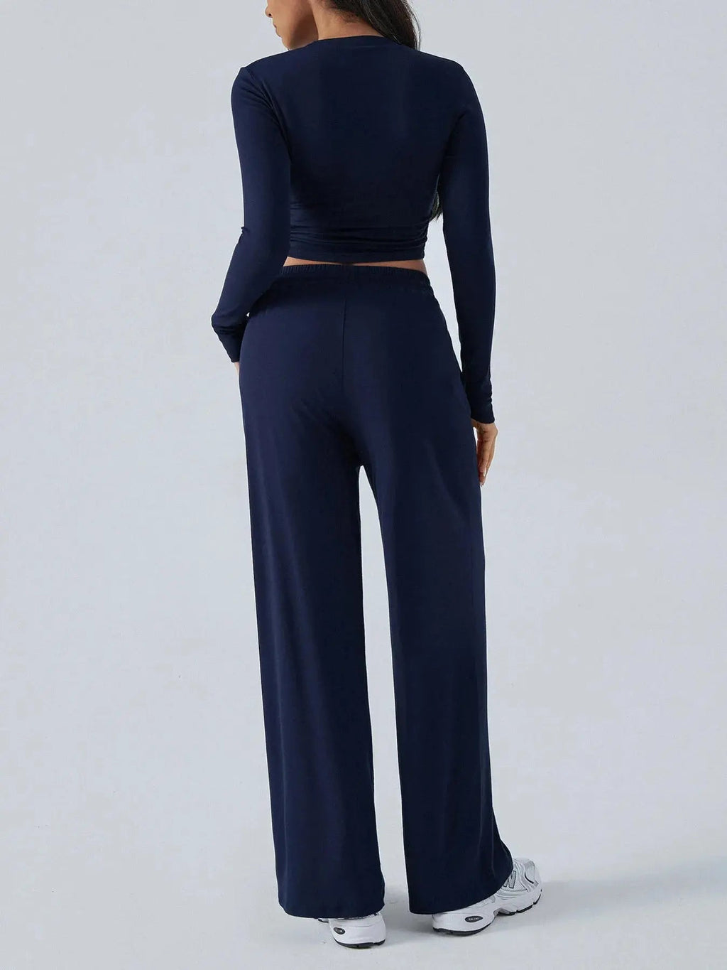 Round Neck Long Sleeve Top and Pants Set - Charmdeals