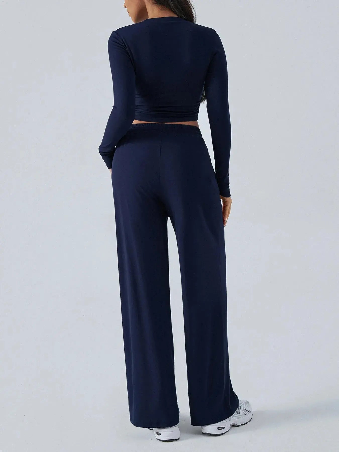 Round Neck Long Sleeve Top and Pants Set - Charmdeals