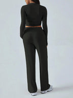Round Neck Long Sleeve Top and Pants Set - Charmdeals