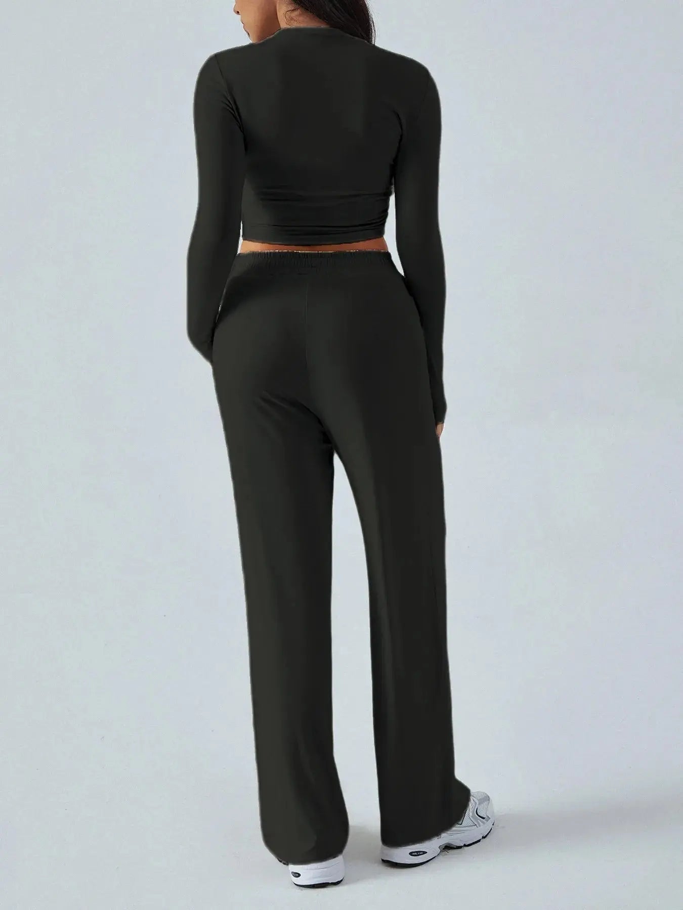Round Neck Long Sleeve Top and Pants Set - Charmdeals