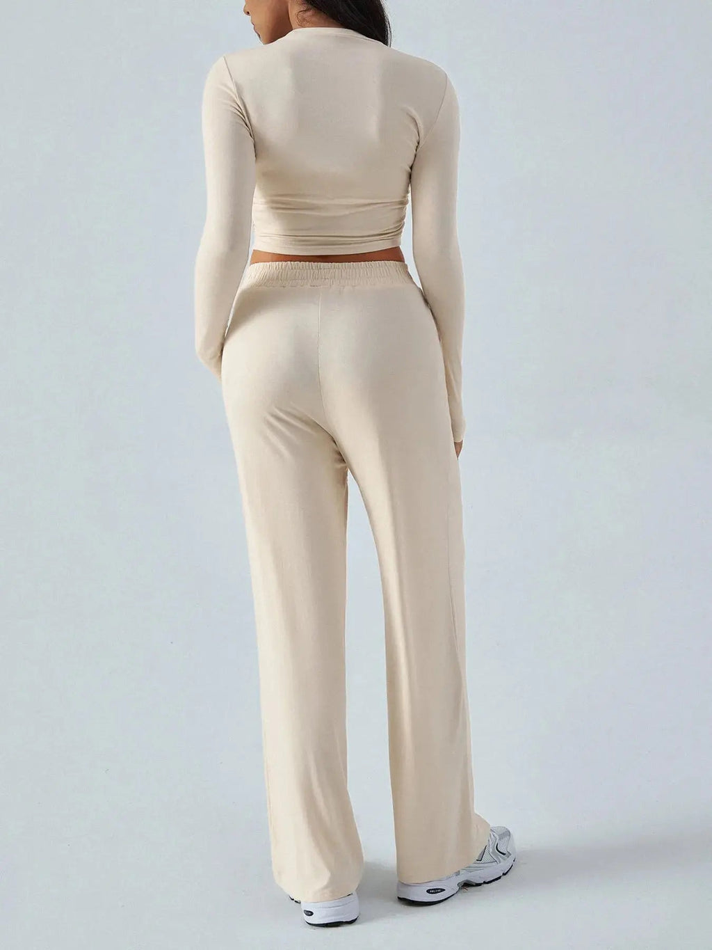 Round Neck Long Sleeve Top and Pants Set - Charmdeals
