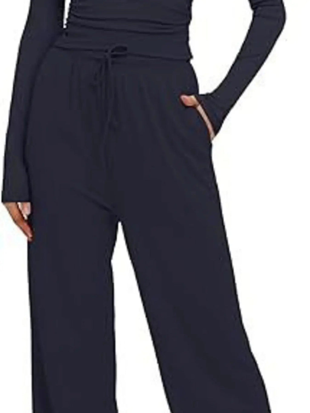Round Neck Long Sleeve Top and Pants Set - Charmdeals