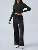 Round Neck Long Sleeve Top and Pants Set - Charmdeals