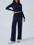 Round Neck Long Sleeve Top and Pants Set - Charmdeals