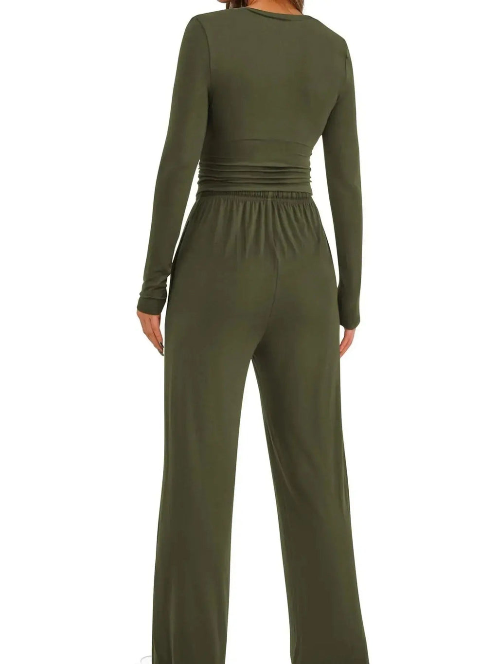 Round Neck Long Sleeve Top and Pants Set - Charmdeals