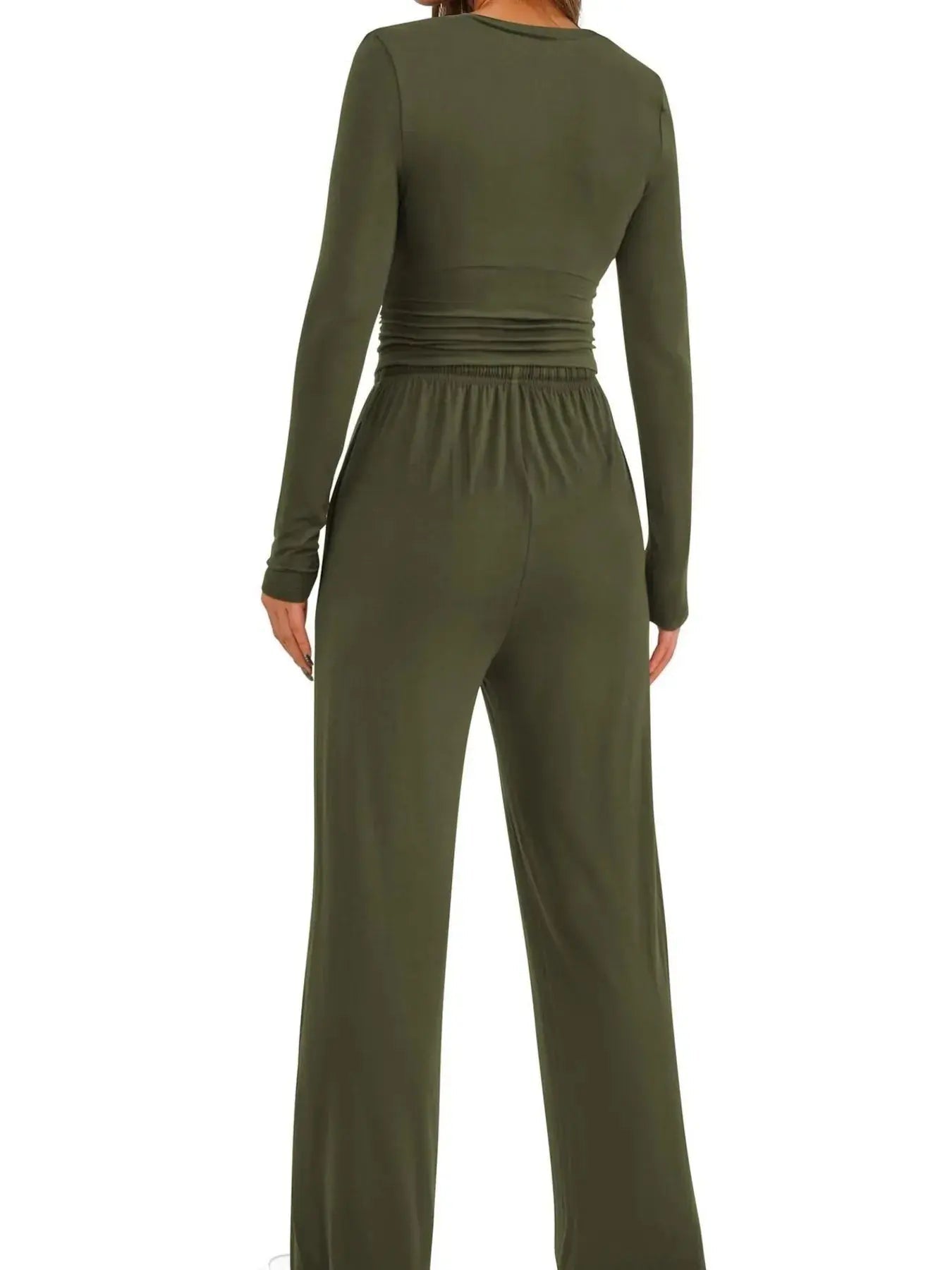 Round Neck Long Sleeve Top and Pants Set - Charmdeals