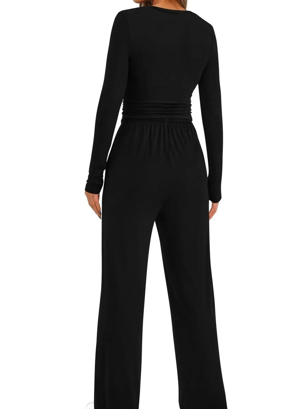 Round Neck Long Sleeve Top and Pants Set - Charmdeals