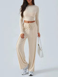 Round Neck Long Sleeve Top and Pants Set - Charmdeals