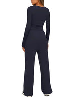 Round Neck Long Sleeve Top and Pants Set - Charmdeals