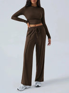 Round Neck Long Sleeve Top and Pants Set - Charmdeals