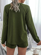 Round Neck Raglan Sleeve Top and Shorts Lounge Set - Charmdeals