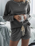 Round Neck Raglan Sleeve Top and Shorts Lounge Set - Charmdeals