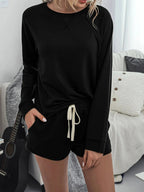 Round Neck Raglan Sleeve Top and Shorts Lounge Set - Charmdeals
