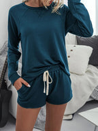Round Neck Raglan Sleeve Top and Shorts Lounge Set - Charmdeals