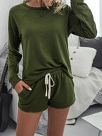 Round Neck Raglan Sleeve Top and Shorts Lounge Set - Charmdeals