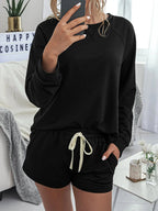Round Neck Raglan Sleeve Top and Shorts Lounge Set - Charmdeals