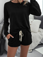 Round Neck Raglan Sleeve Top and Shorts Lounge Set - Charmdeals