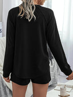 Round Neck Raglan Sleeve Top and Shorts Lounge Set - Charmdeals