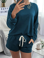 Round Neck Raglan Sleeve Top and Shorts Lounge Set - Charmdeals